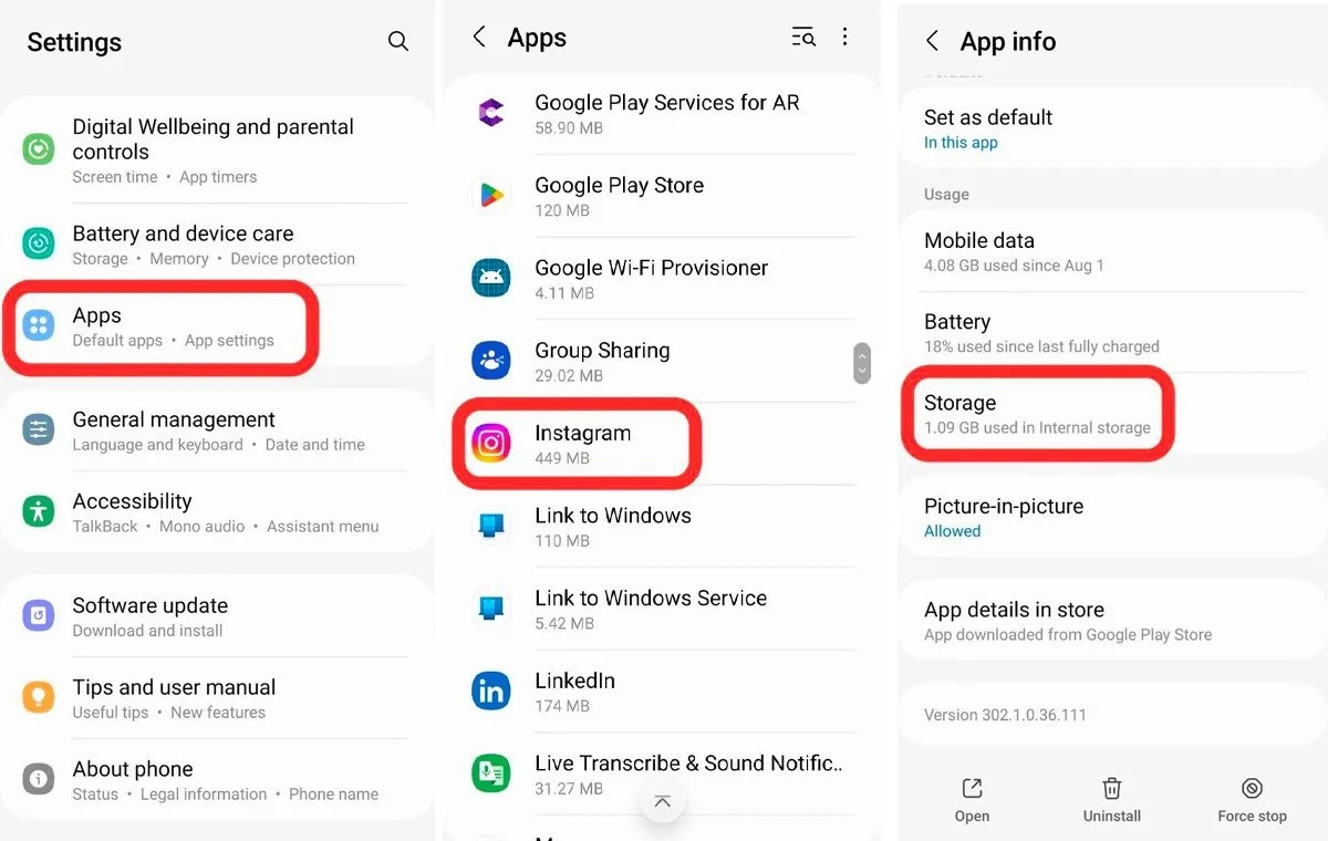 پاک کردن دادههای برنامه برای ریست اکسپلور اینستاگرام