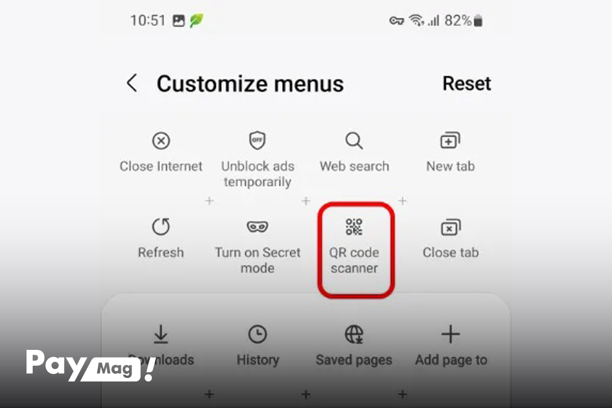 اسکن کد QR با مرورگر  Samsung Internet