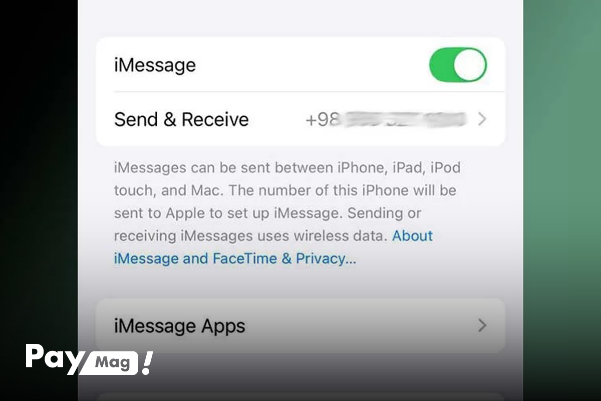 نمایش شماره تلفن در بخش Send & Receive و فعال شدن ای مسیج