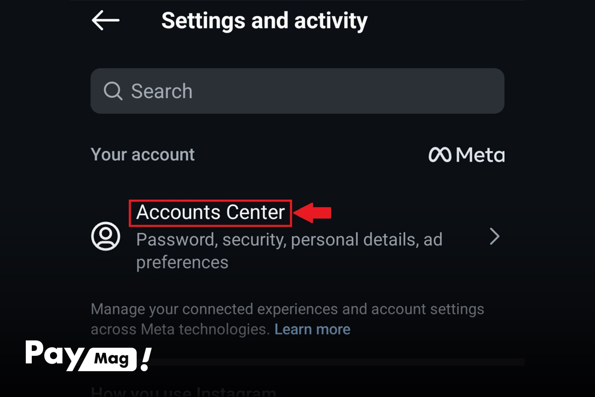 ورود به بخش Accounts Center